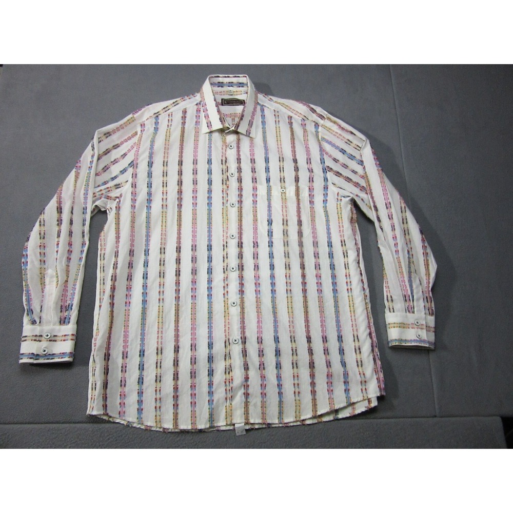 Patrick James Shirt Mens XL White Multicolor Stitched Striped Long Sleeve